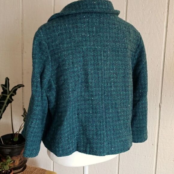 NECESSARY OBJECTS 60's Retro Vintage-Vibe Style Crop Wool Blend Coat Green Blue - Picture 3 of 6